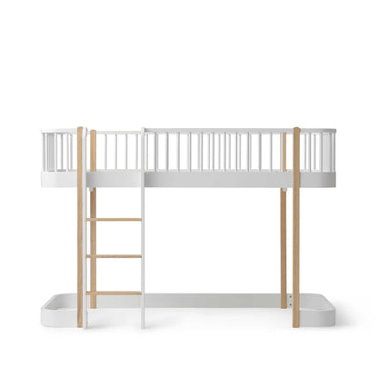 White and wood bunk bed on a white background