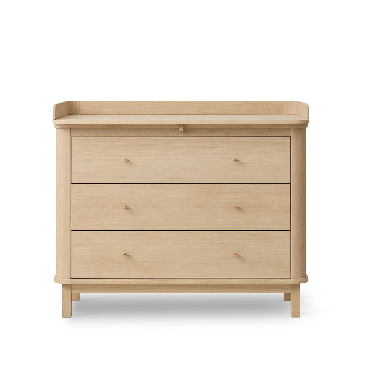 Wooden dresser with three drawers on a white background