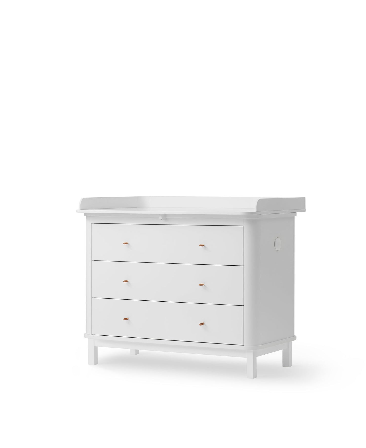 White dresser with marble top on a white background