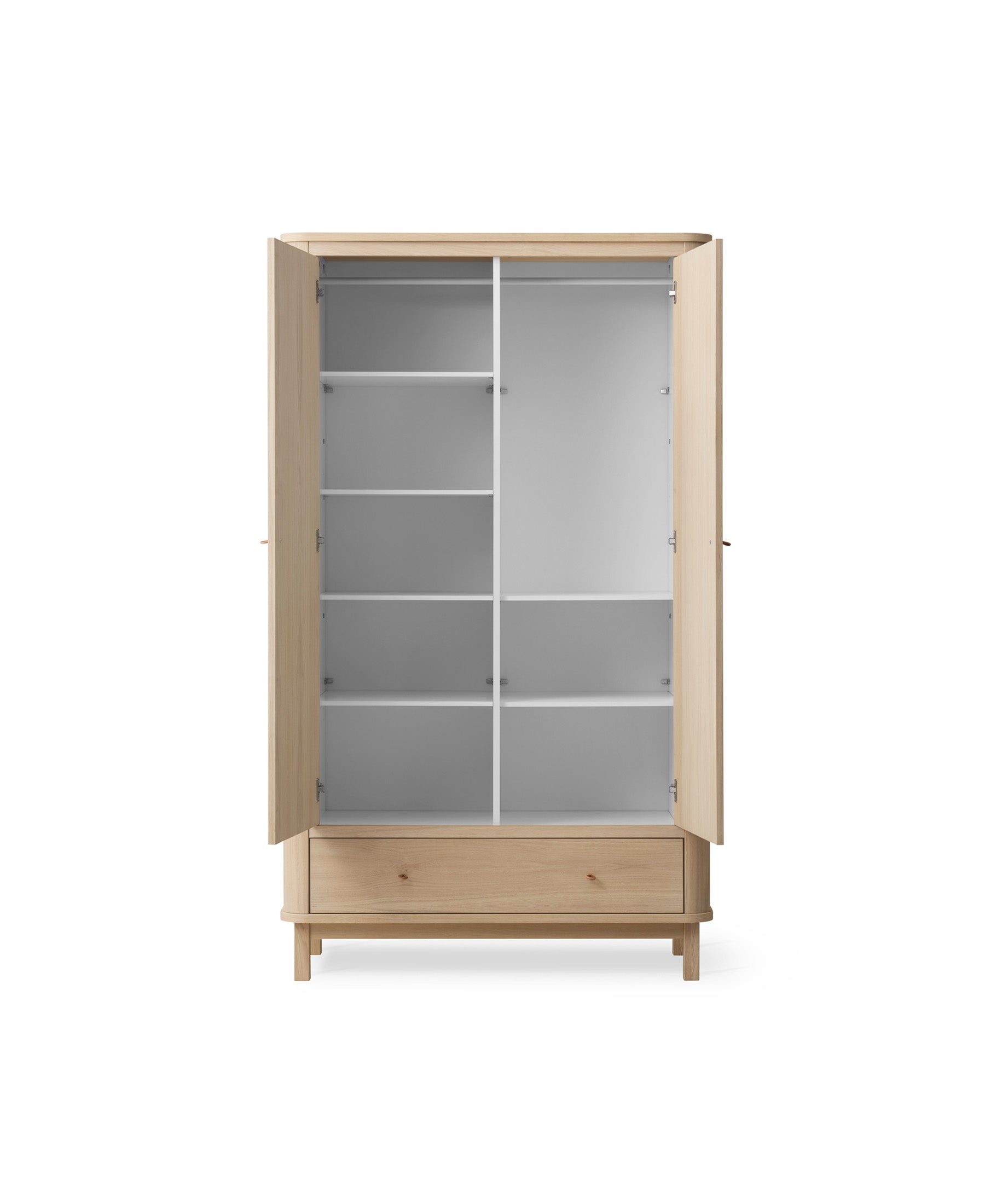 Wooden cabinet with glass doors on a white background