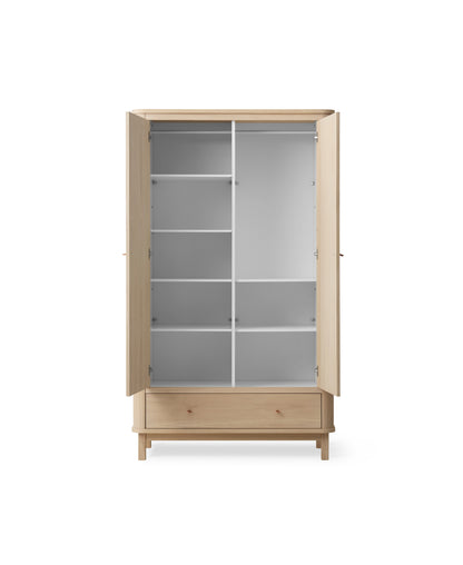 Wooden cabinet with glass doors on a white background