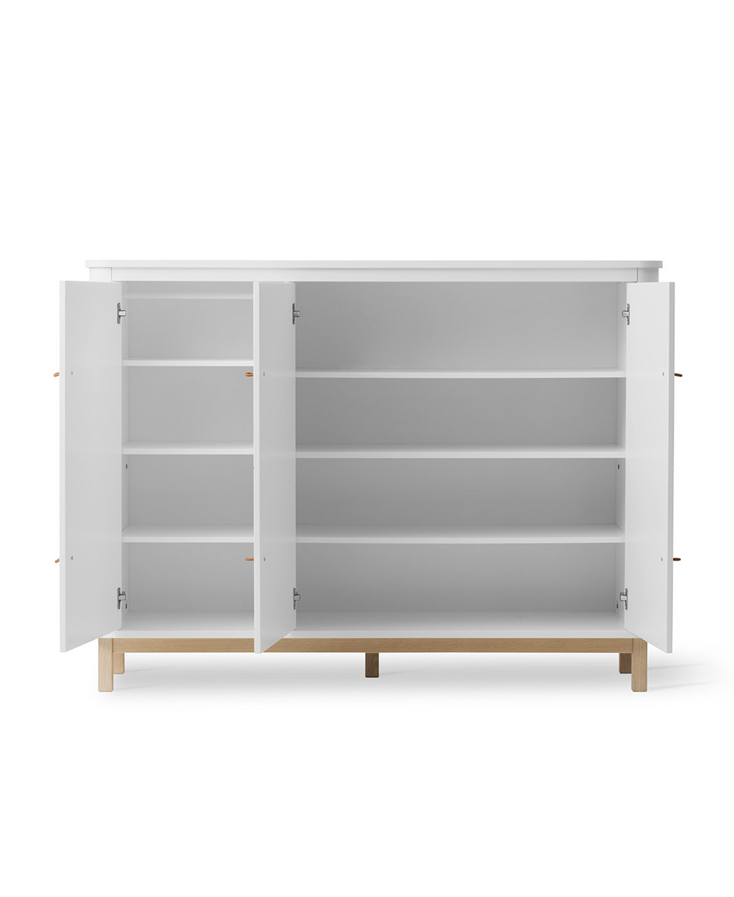 White cabinet with glass doors on a white background