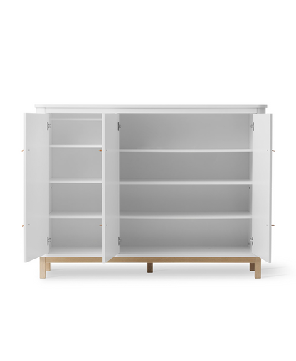White cabinet with glass doors on a white background