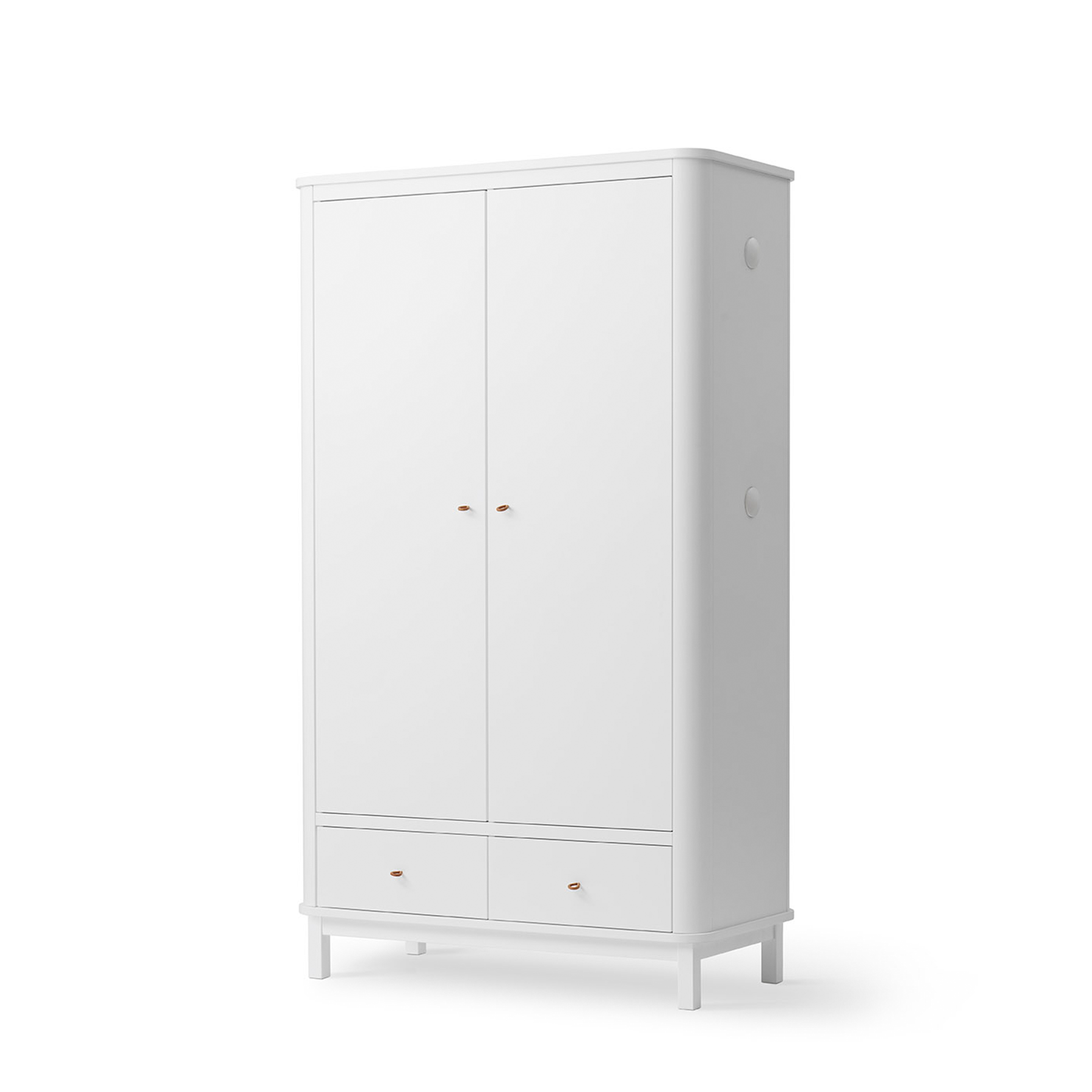 White wardrobe with two doors and two drawers on a white background