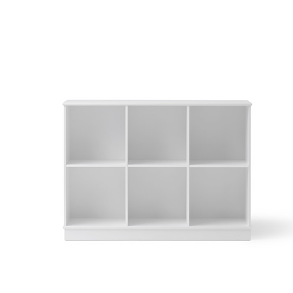 White cube shelving unit with six compartments on a white background