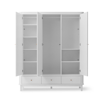 White wardrobe with glass panels on a white background