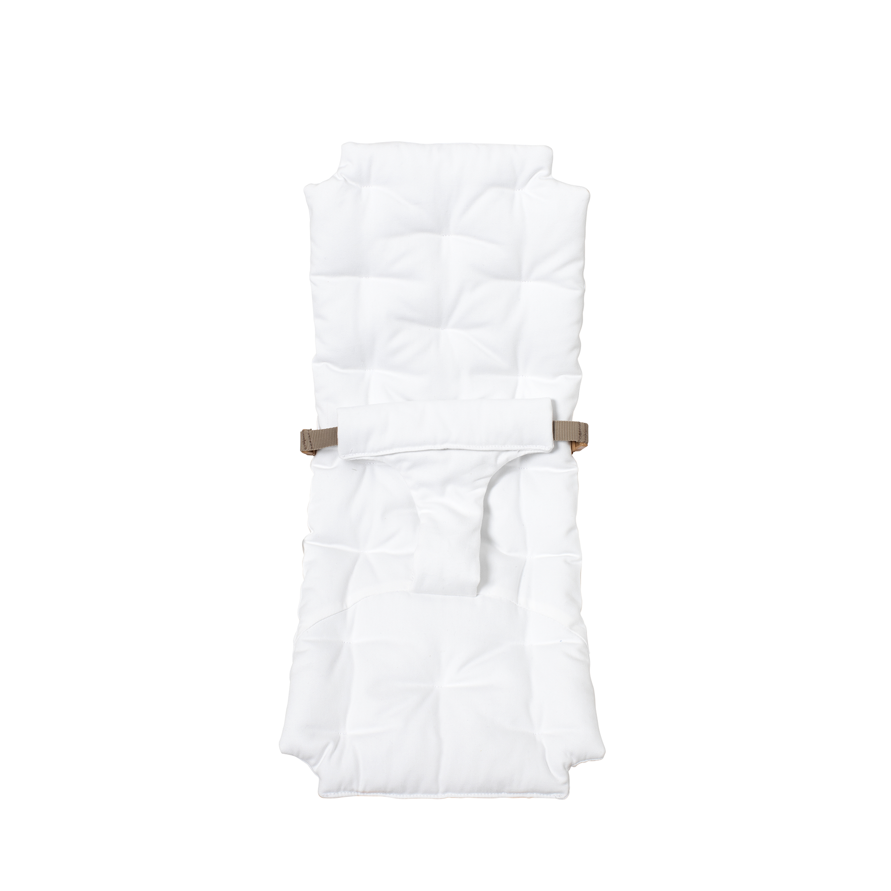 White baby toddler seat  with brown straps on a white background