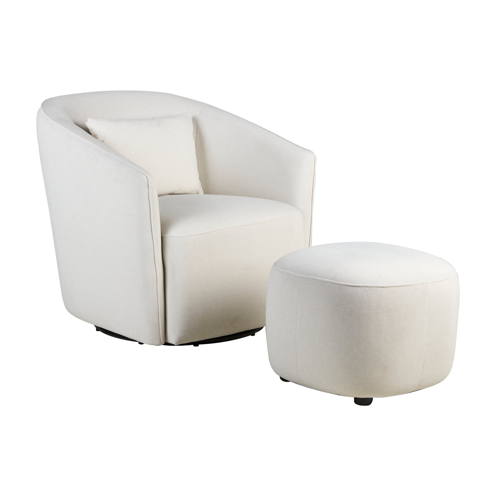 Quax Gomi gliding and swivel nursing chair in Mohair Beige with supportive pillow, modern rounded design for nursery