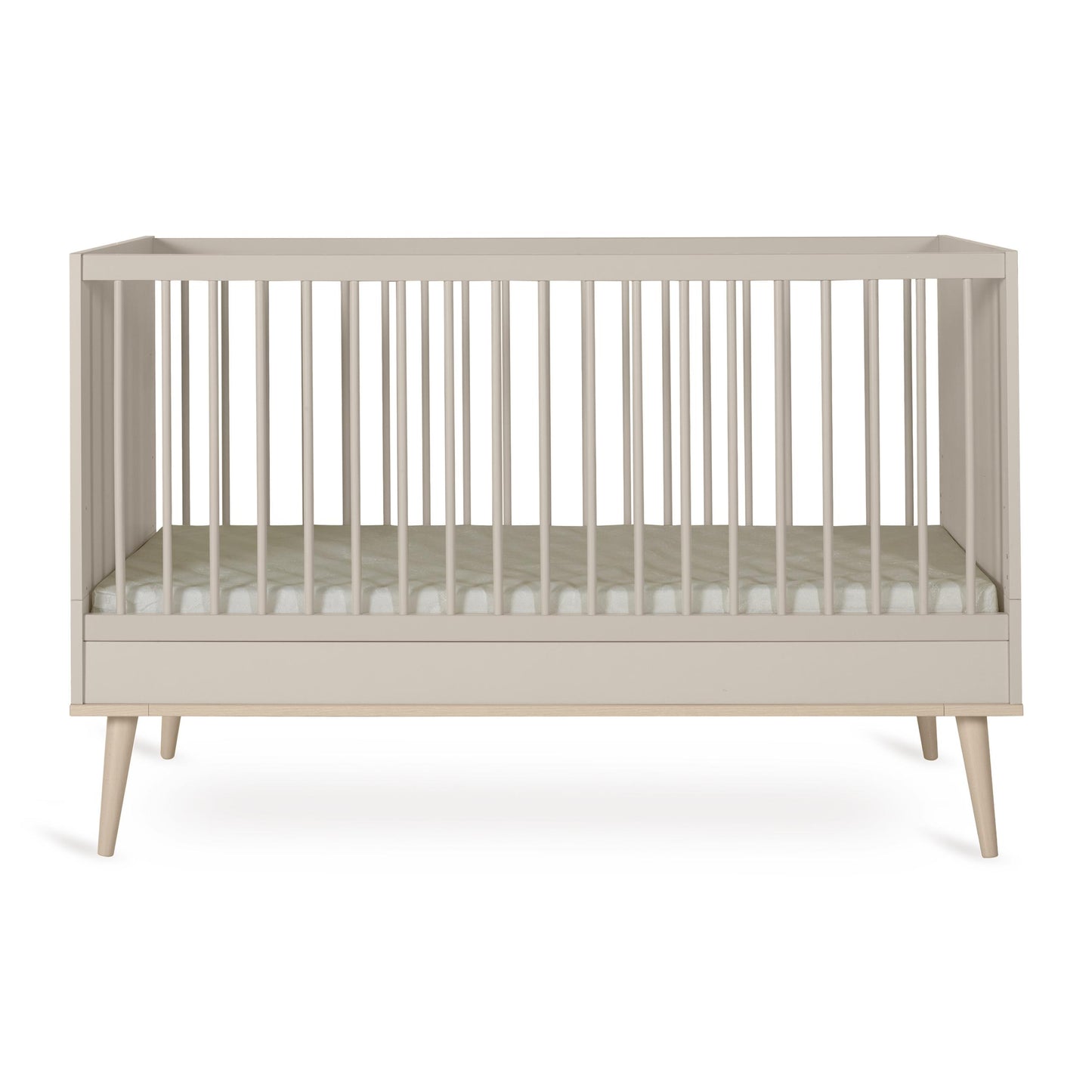 Quax Flow Cot Bed in Clay, 140 x 70 cm convertible nursery cot with slatted sides and solid beech legs