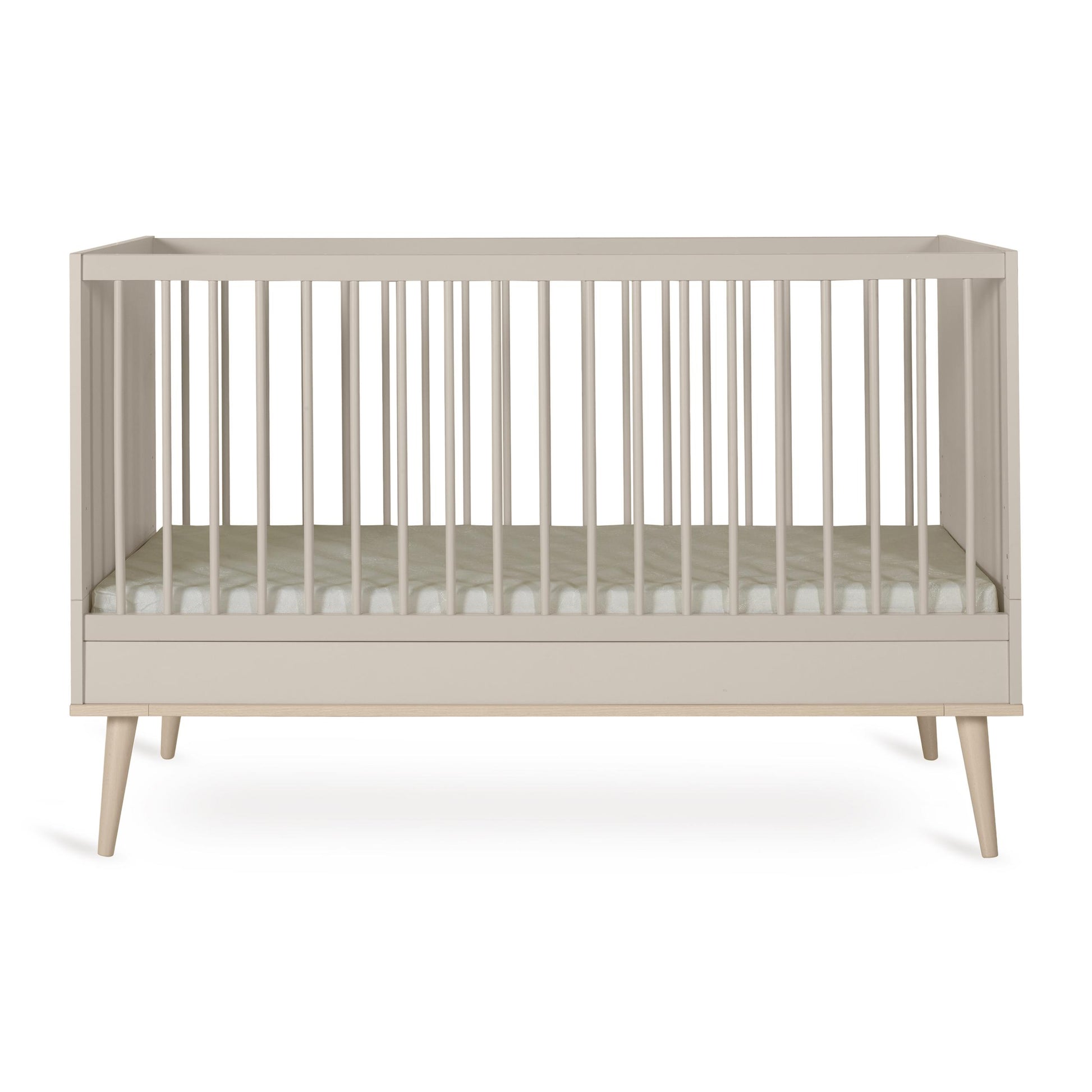 Quax Flow Cot Bed in Clay, 140 x 70 cm convertible nursery cot with slatted sides and solid beech legs