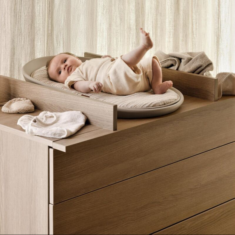 Quax Flow Chest Honey Ash with optional changing table extension fitted
