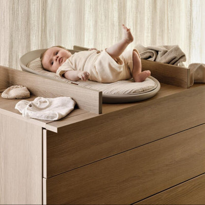 Quax Flow Chest Honey Ash with optional changing table extension fitted