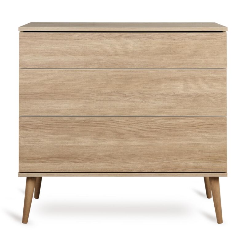 Quax Flow Chest in Honey Ash — front view with push-open drawers	