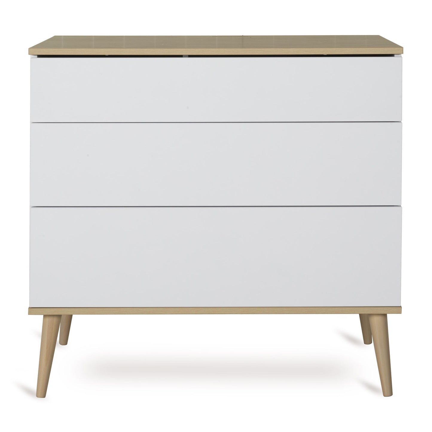 Quax Flow Chest in White — front view with push-open drawers