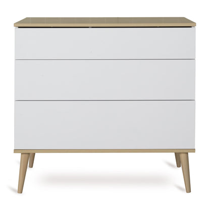 Quax Flow Chest in White — front view with push-open drawers