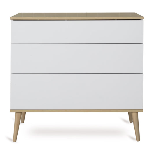 Quax Flow Chest in White — front view with push-open drawers