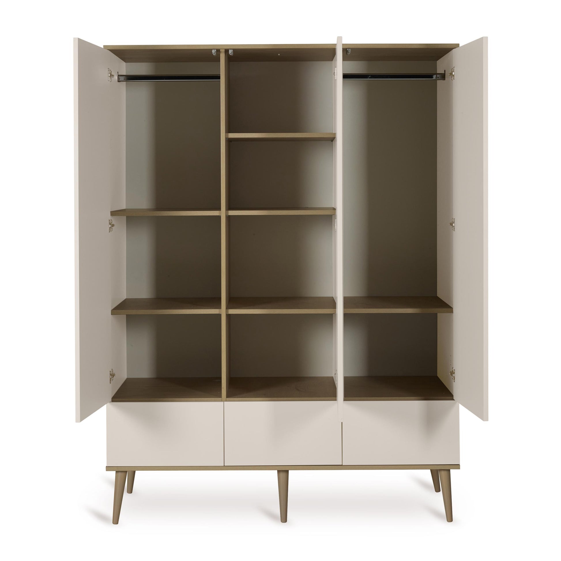 Quax Flow 3 Door Nursery Wardrobe in Clay — interior view