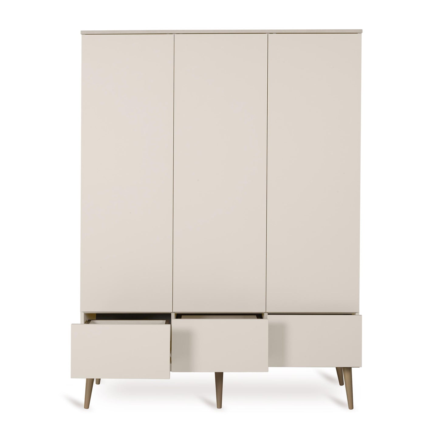 Quax Flow 3 Door Nursery Wardrobe in Clay — drawers open