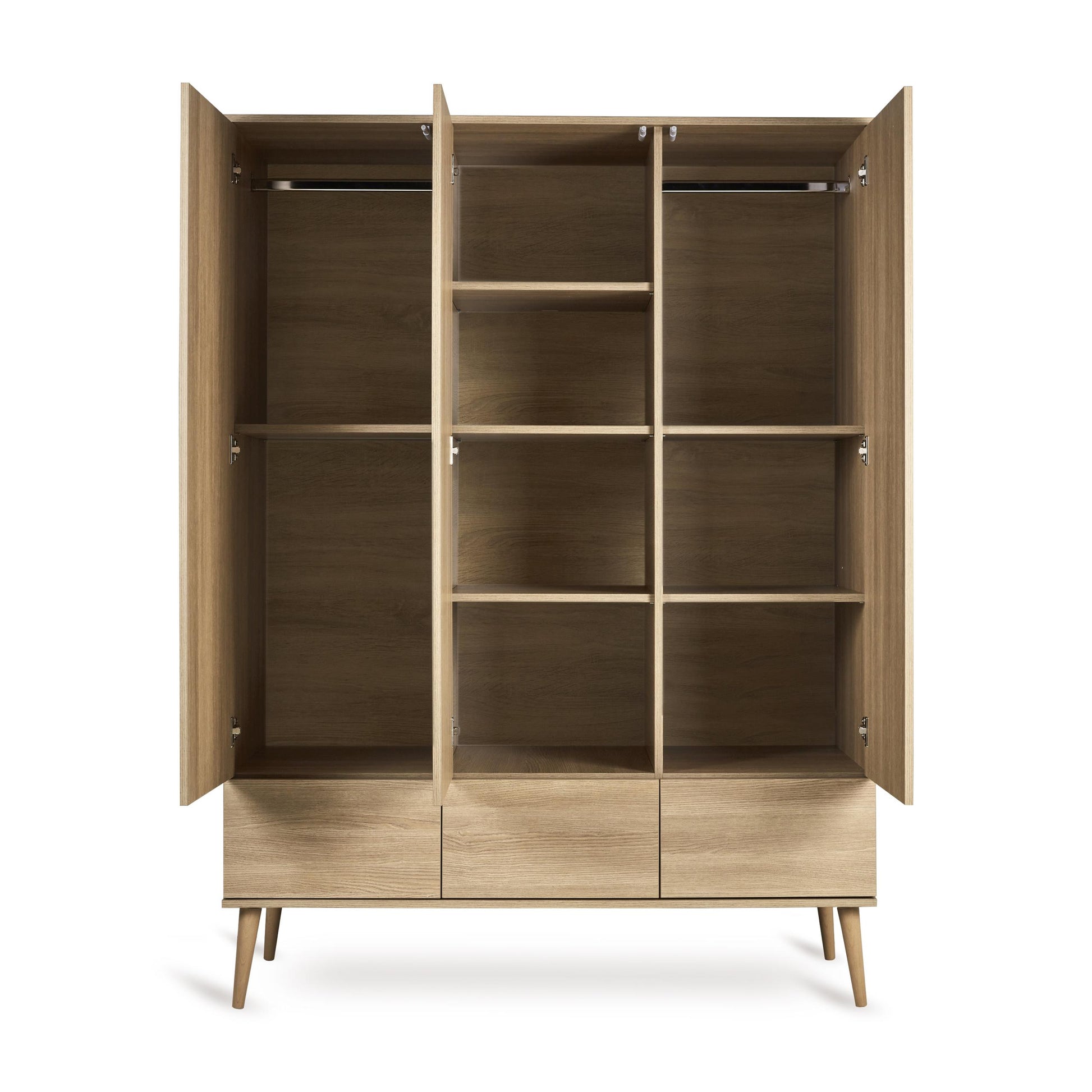 Quax Flow 3 Door Wardrobe in Honey Ash — interior layout