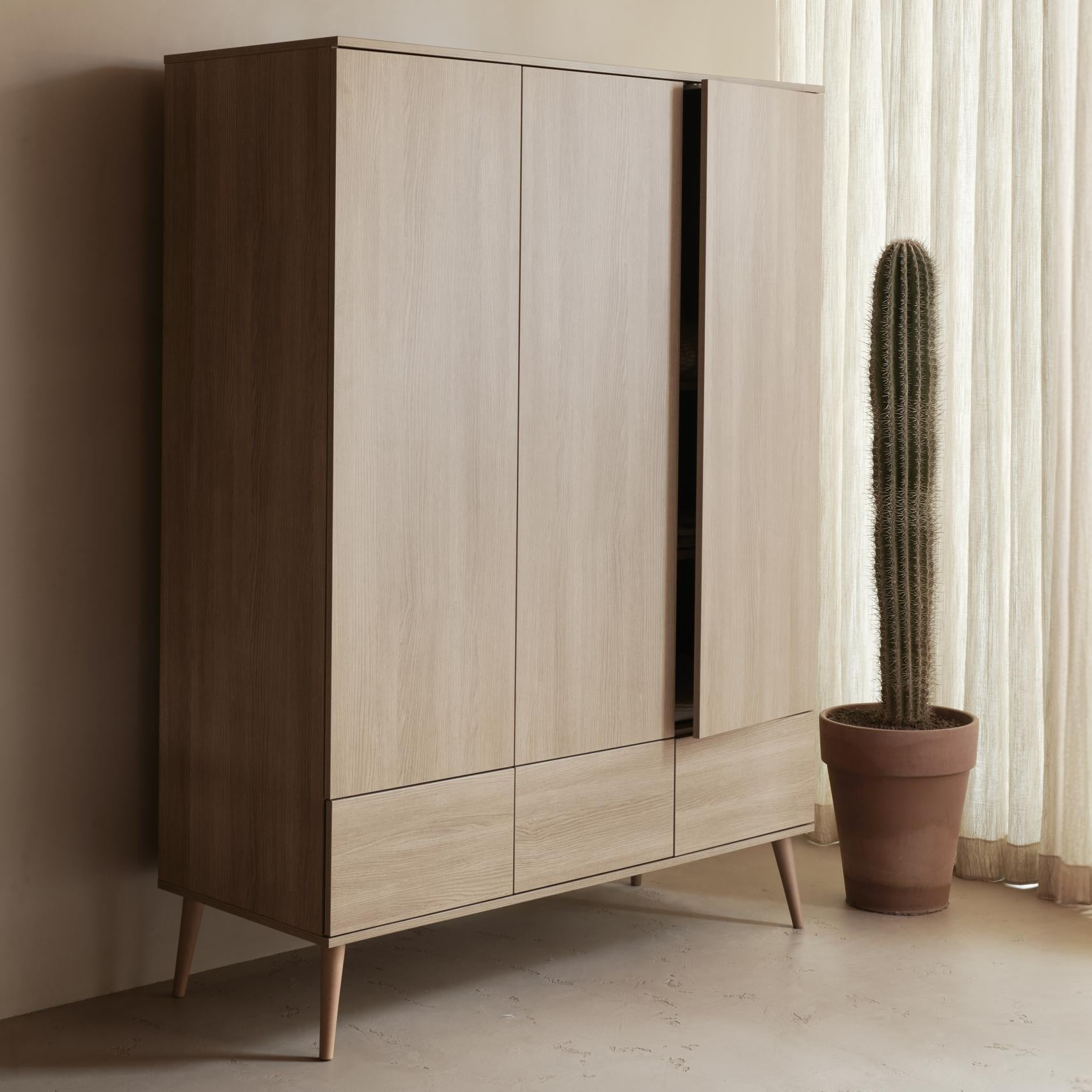 Quax Flow 3 Door Wardrobe in Honey Ash — lifestyle view in nursery setting