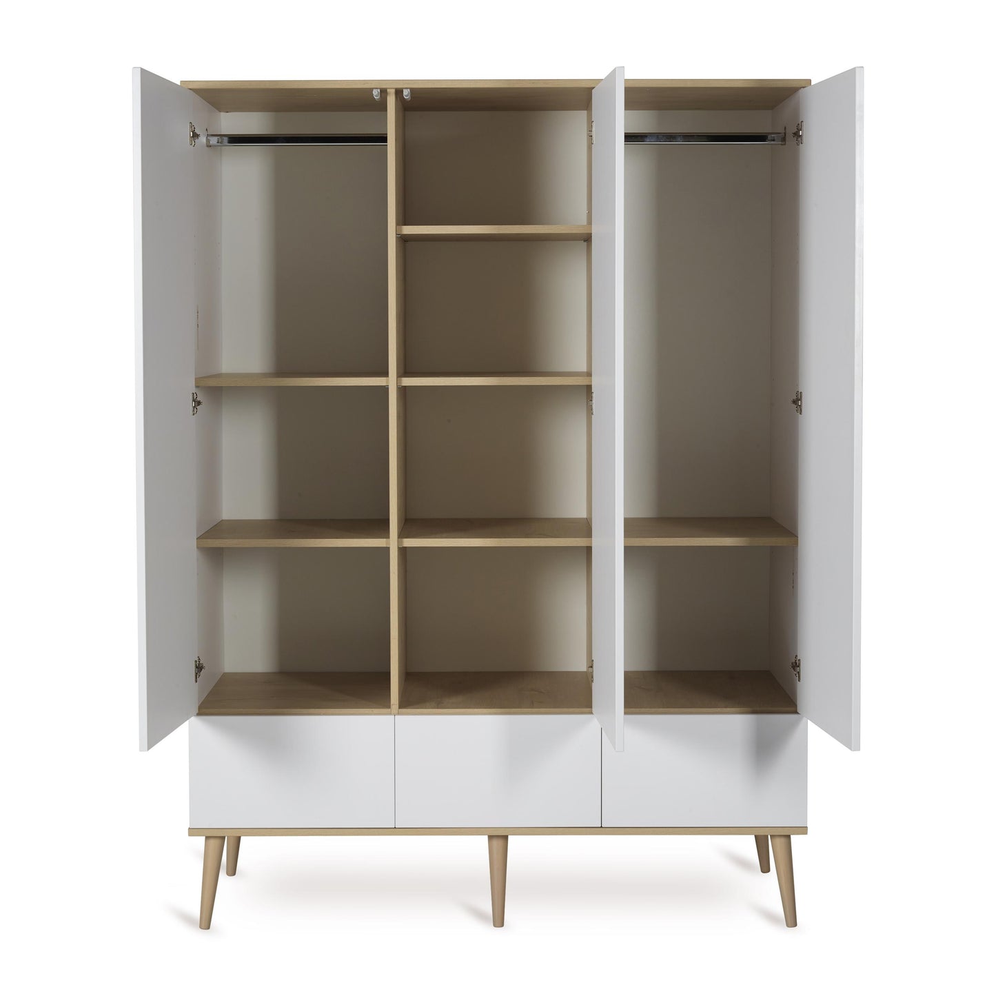 Flow Nursery 3 door wardrobe in crisp modern white interior view