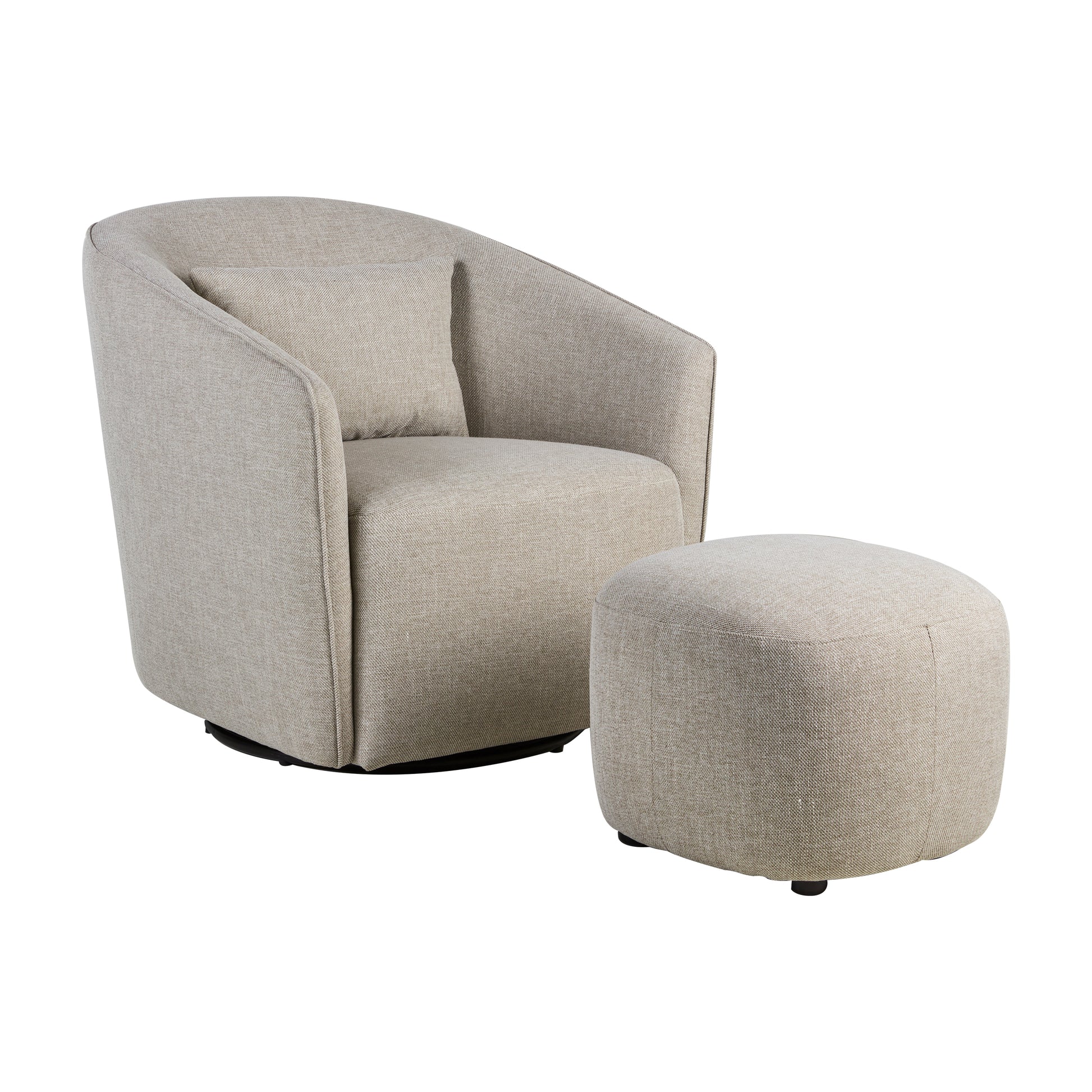 Quax Gomi gliding and swivel nursing chair in natural tone fabric with supportive pillow in Latte