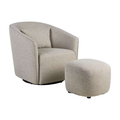 Quax Gomi gliding and swivel nursing chair in natural tone fabric with supportive pillow in Latte