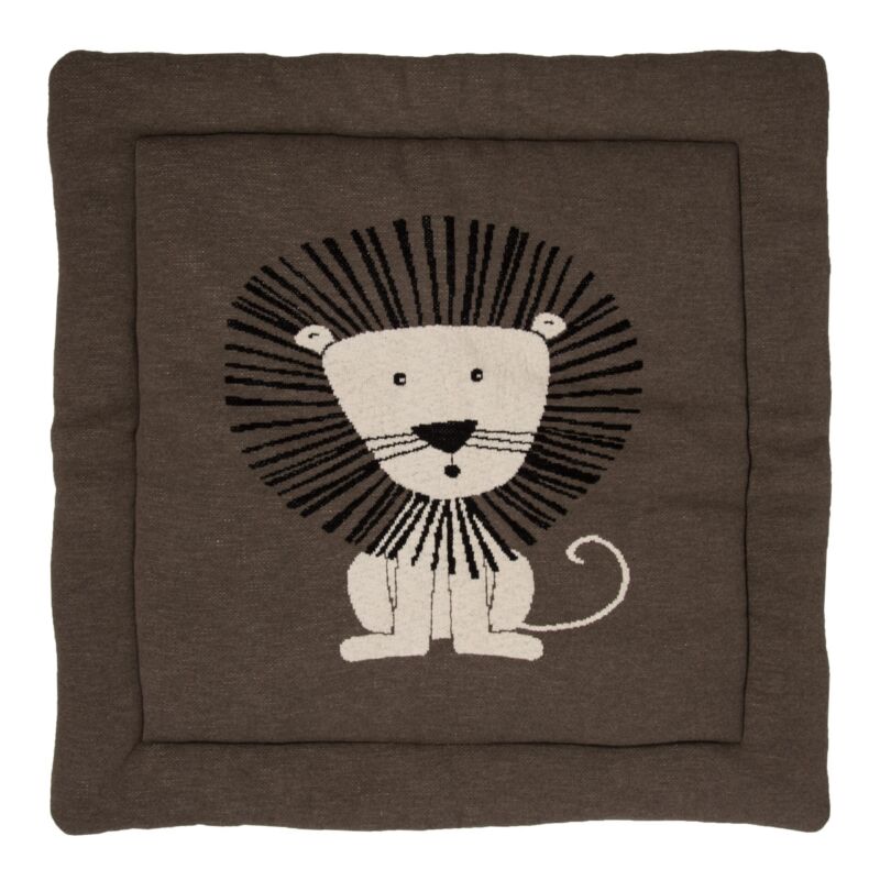 Brown cushion with a lion design on a white background