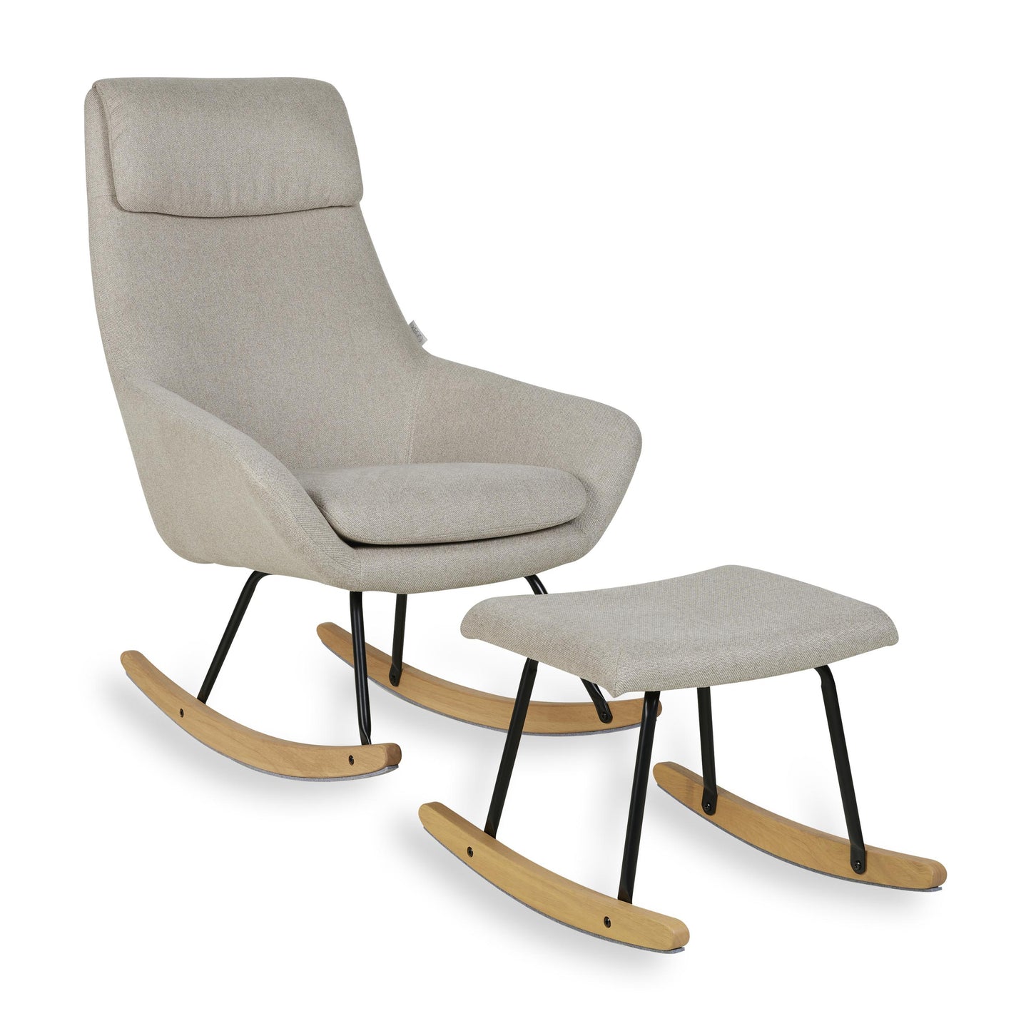 Beige nursing rocking chair with ottoman on a white background