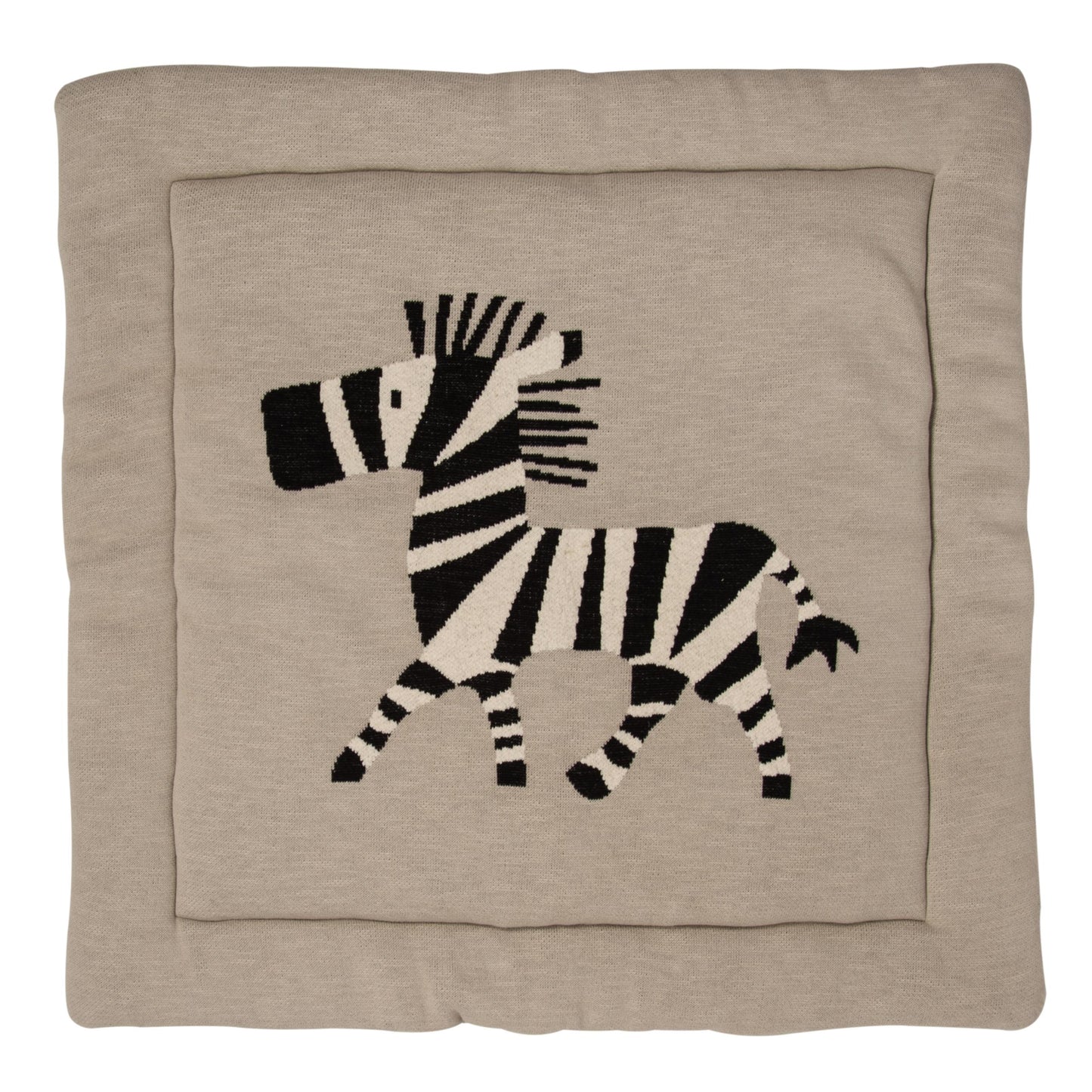 Beige play mat  with a black and white Lion design on a beige background