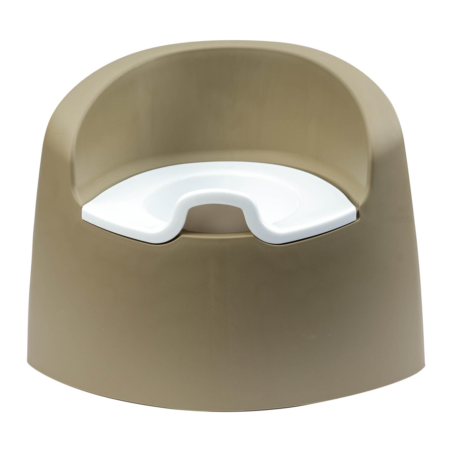 Geen potty chair with a white seat on a white background