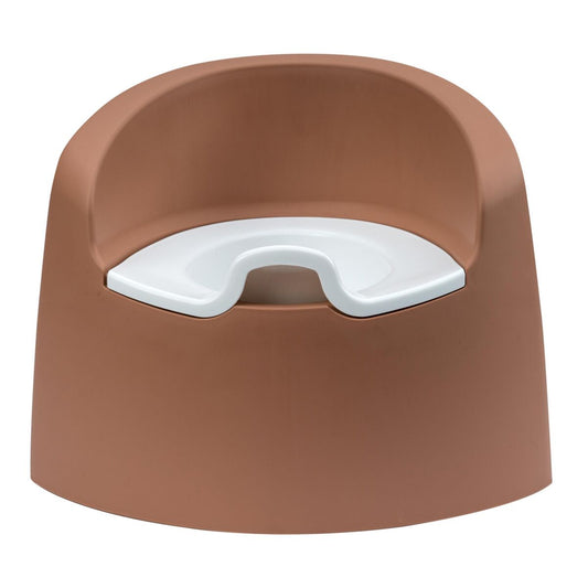Coral potty chair with white seat on a white background