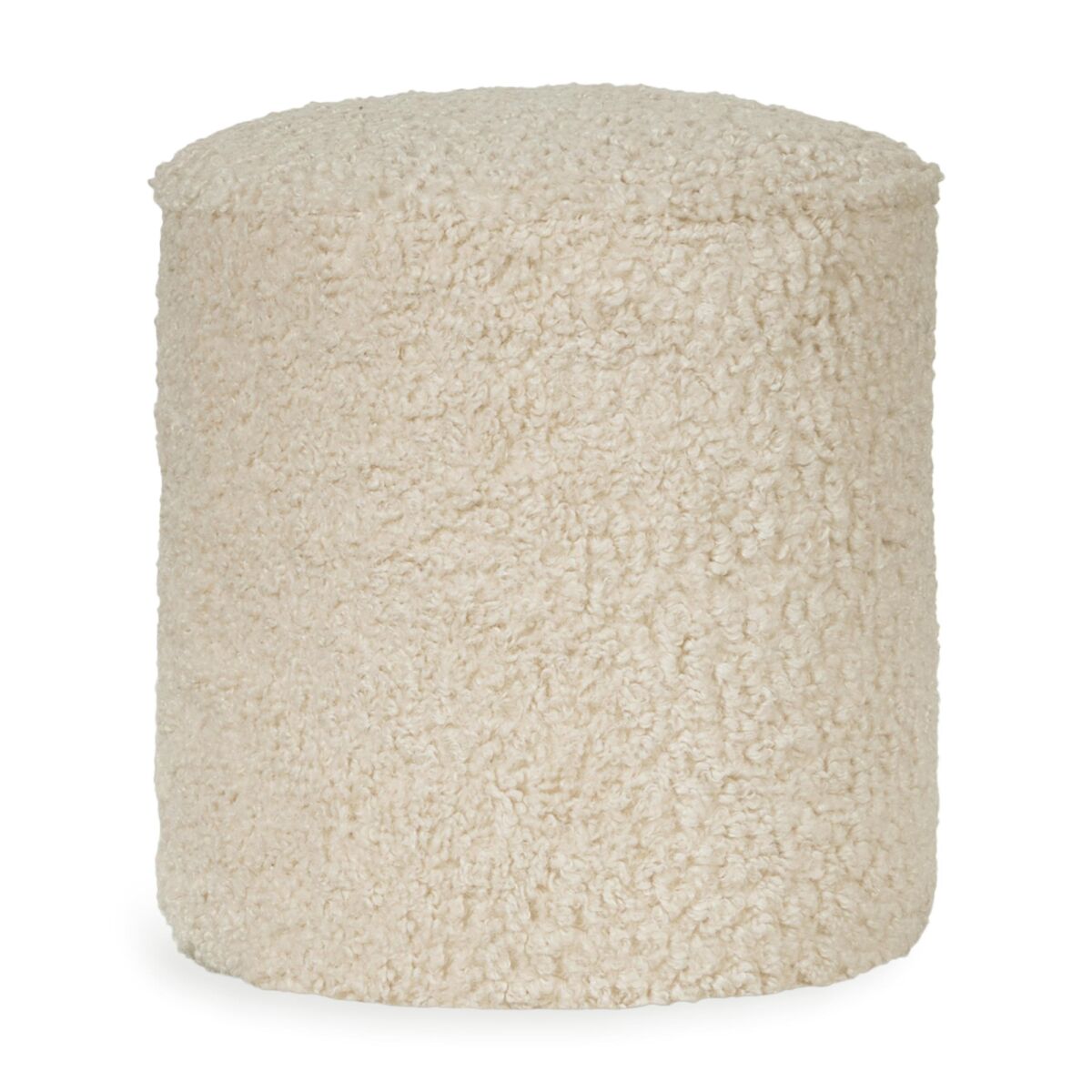 Beige textured teddy kids ottoman on a white background