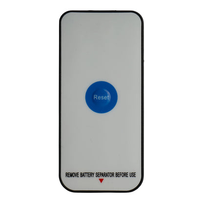 Rectangular device with a blue reset button on a white background