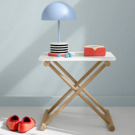 Folding design bedside table in white with oak folding legs