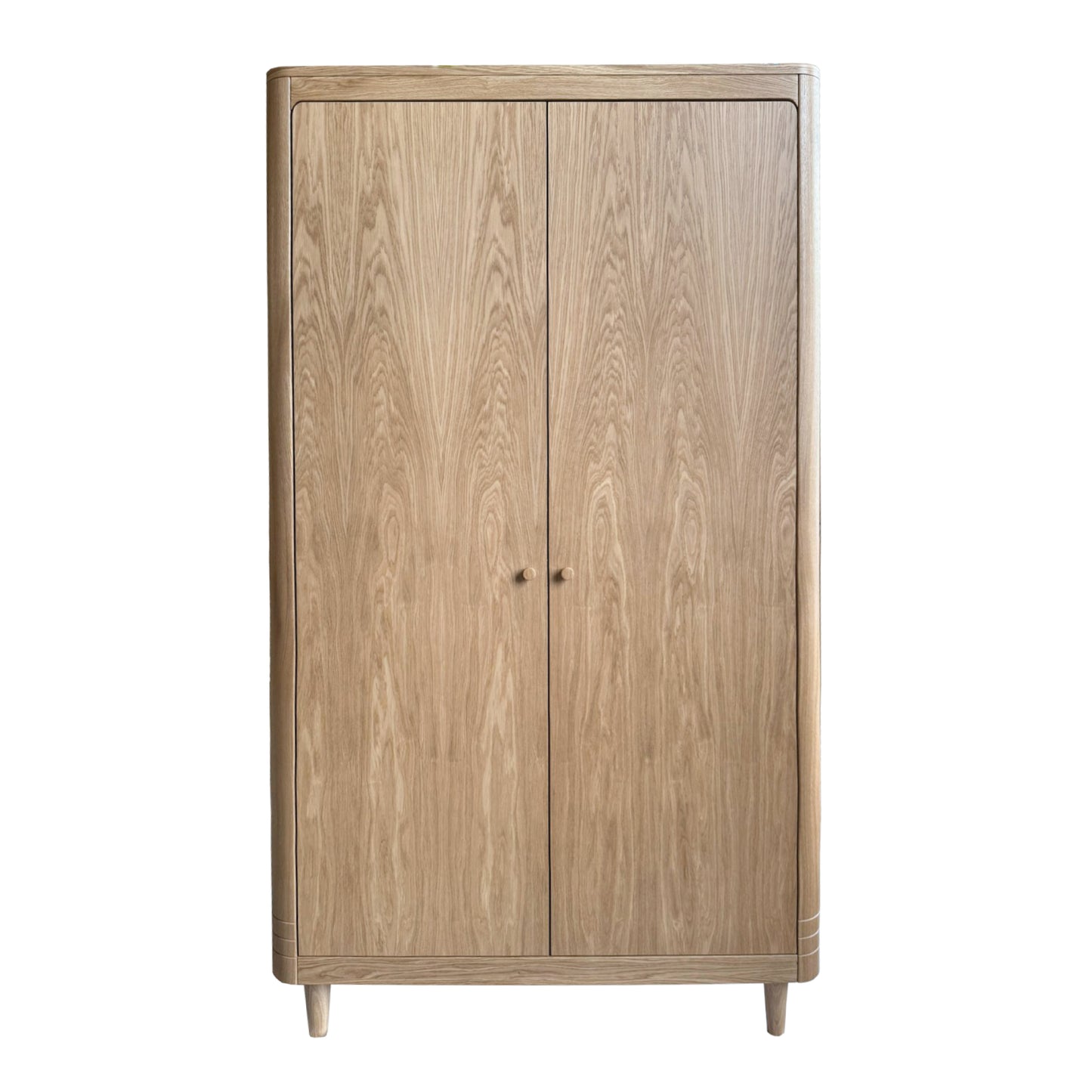 Wooden wardrobe with two doors on a white background