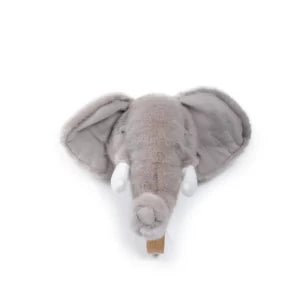 Gray elephant plush toy on a white background
