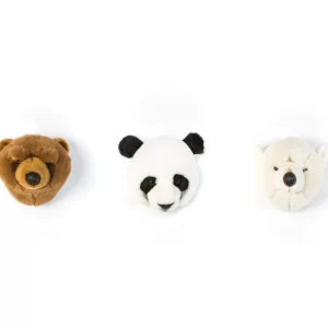 Three animal head-shaped toys on a white background