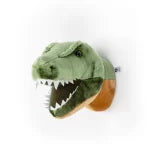 Green dinosaur head wall decoration on a white background