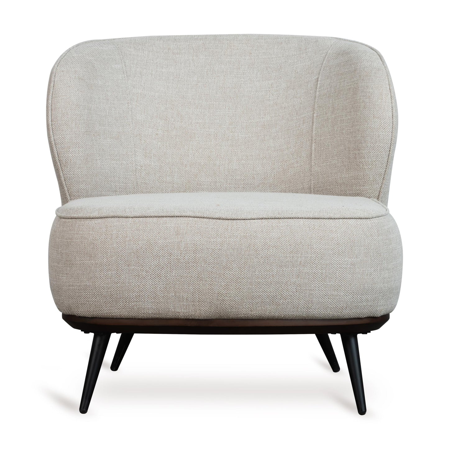 Beige nursing armchair with black legs on a white background