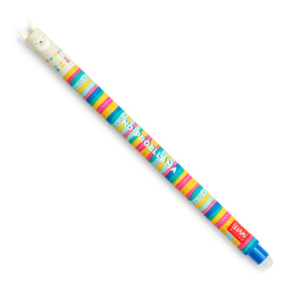 Colorful pen with llama design on a white background