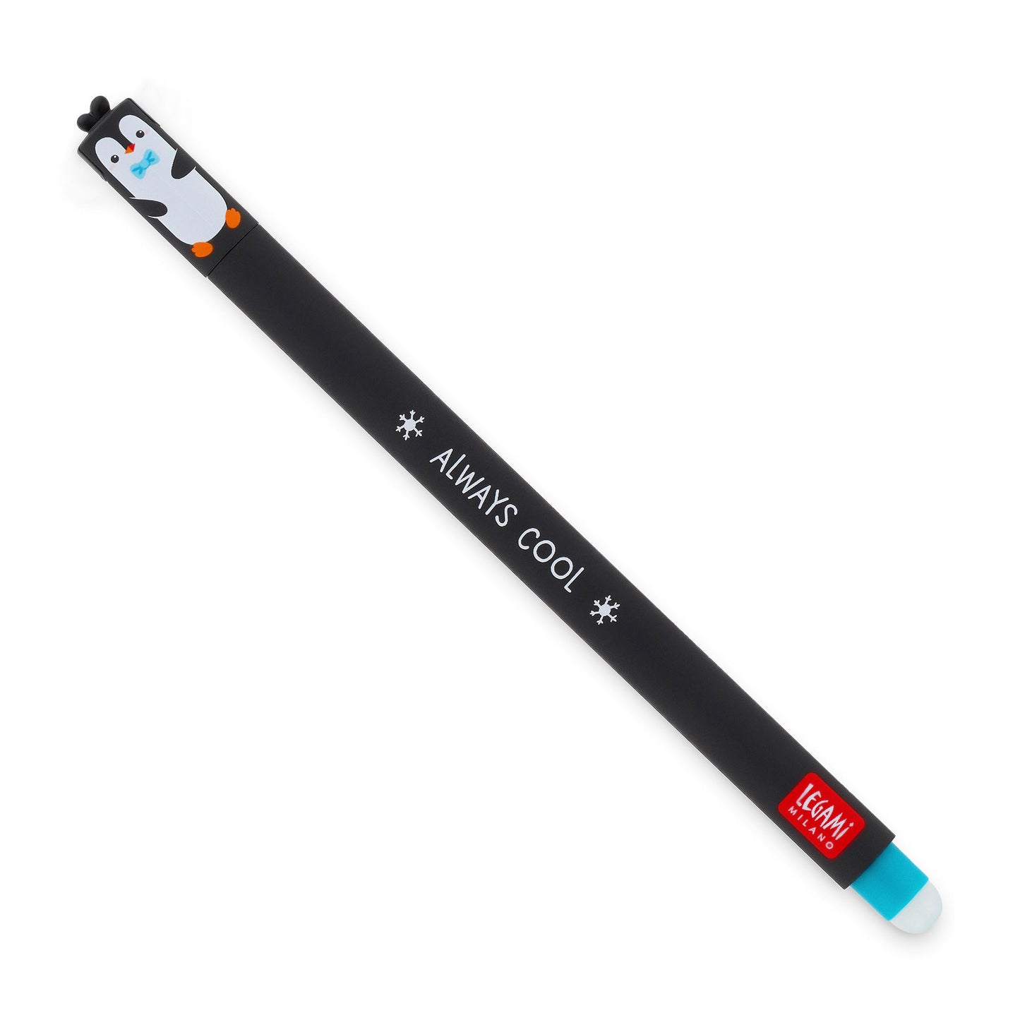 Black pen with penguin design and 'Always Cool' text on a white background