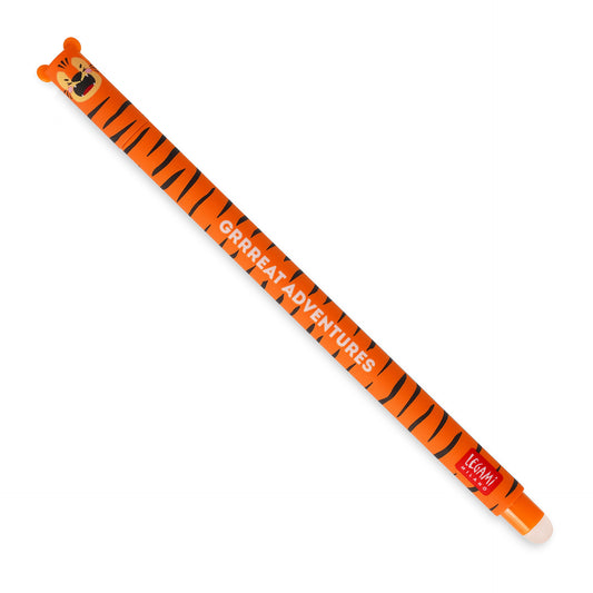 Pencil with tiger design and 'Grreat Adventures' text on a white background