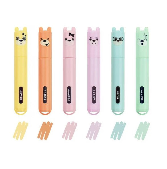 Legami Teddy Moods Mini Pastel Highlighters – Set of 6