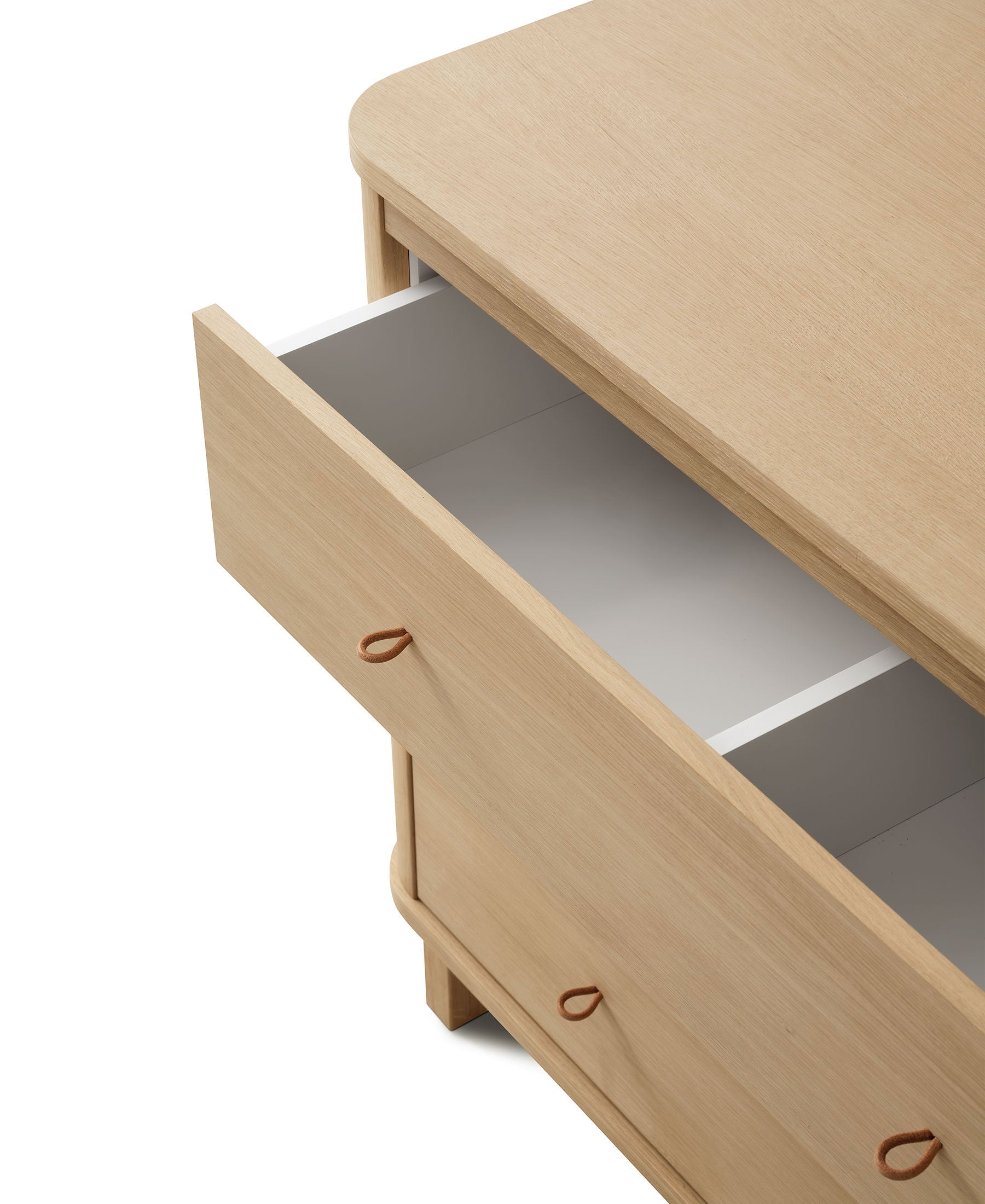 Wooden drawer with open top drawer on a white background